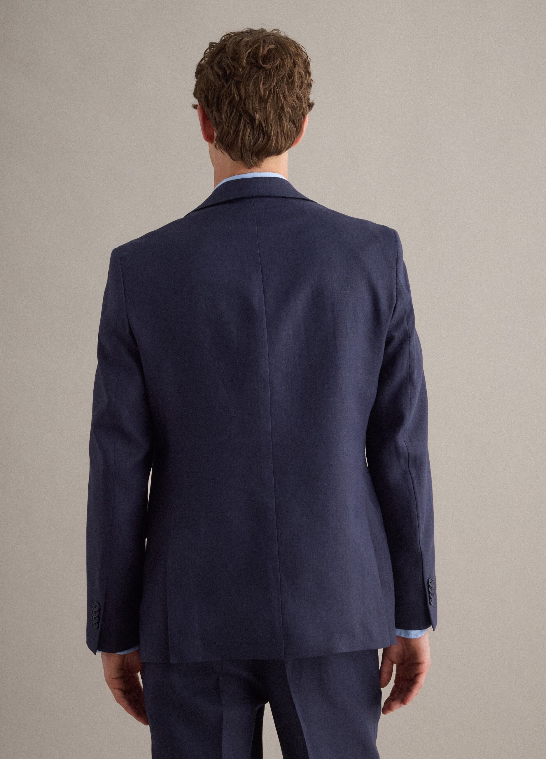 Slim fit pure linen blue blazer