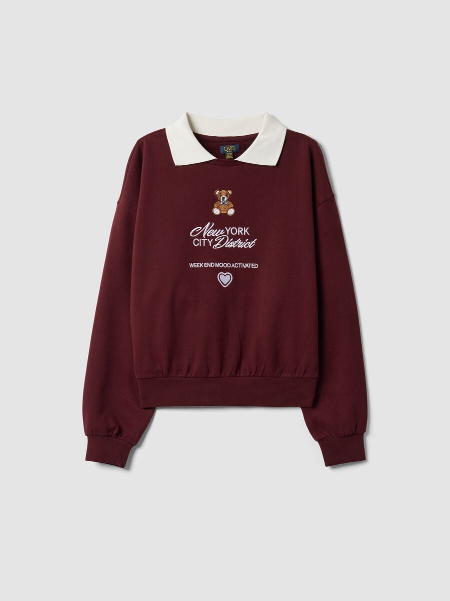 Red crew-neck sweatshirt in pure cotton with collar_0