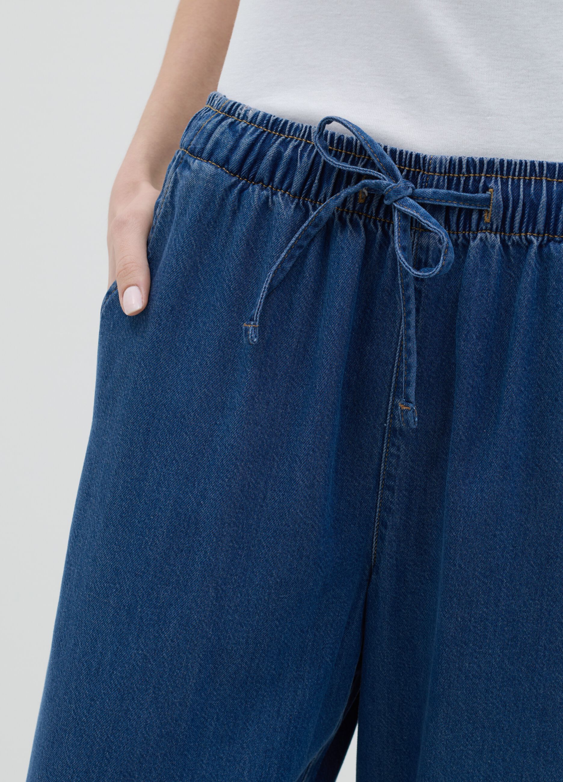 Blue relaxed-fit fluid trousers with denim effect