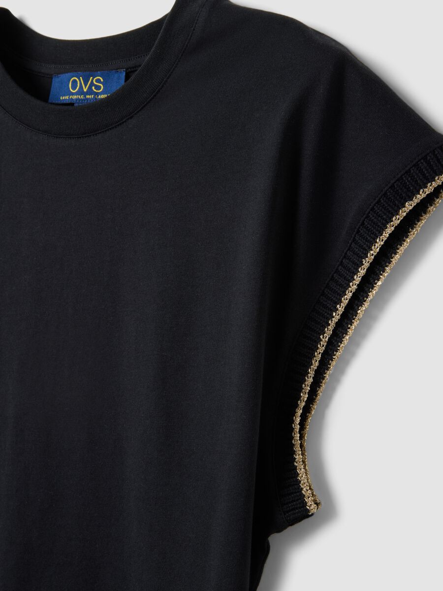 Black sleeveless pure cotton T-shirt, regular fit_5