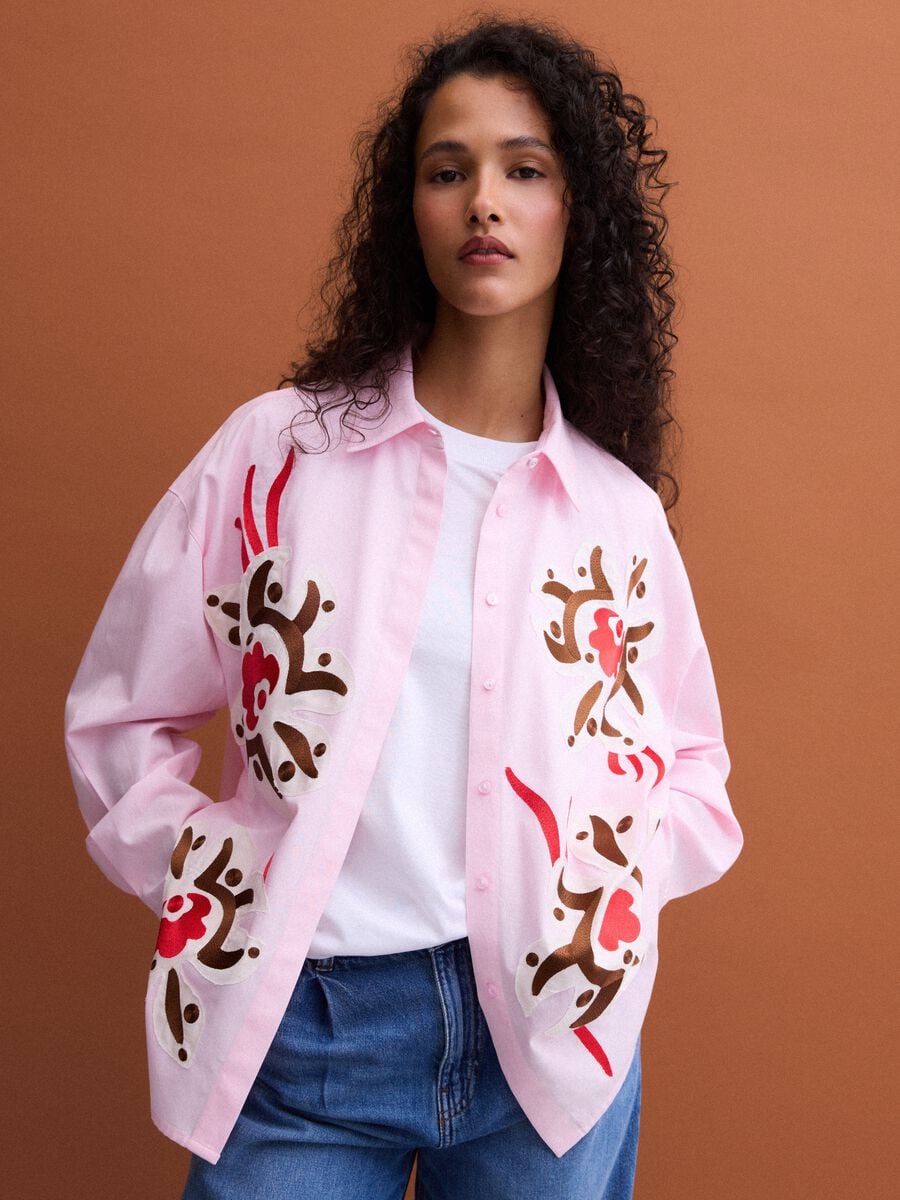 Camicia rosa in popeline di puro cotone con stampa floreale regular fit_2