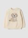 White crew-neck stretch jersey top with puppy print_0