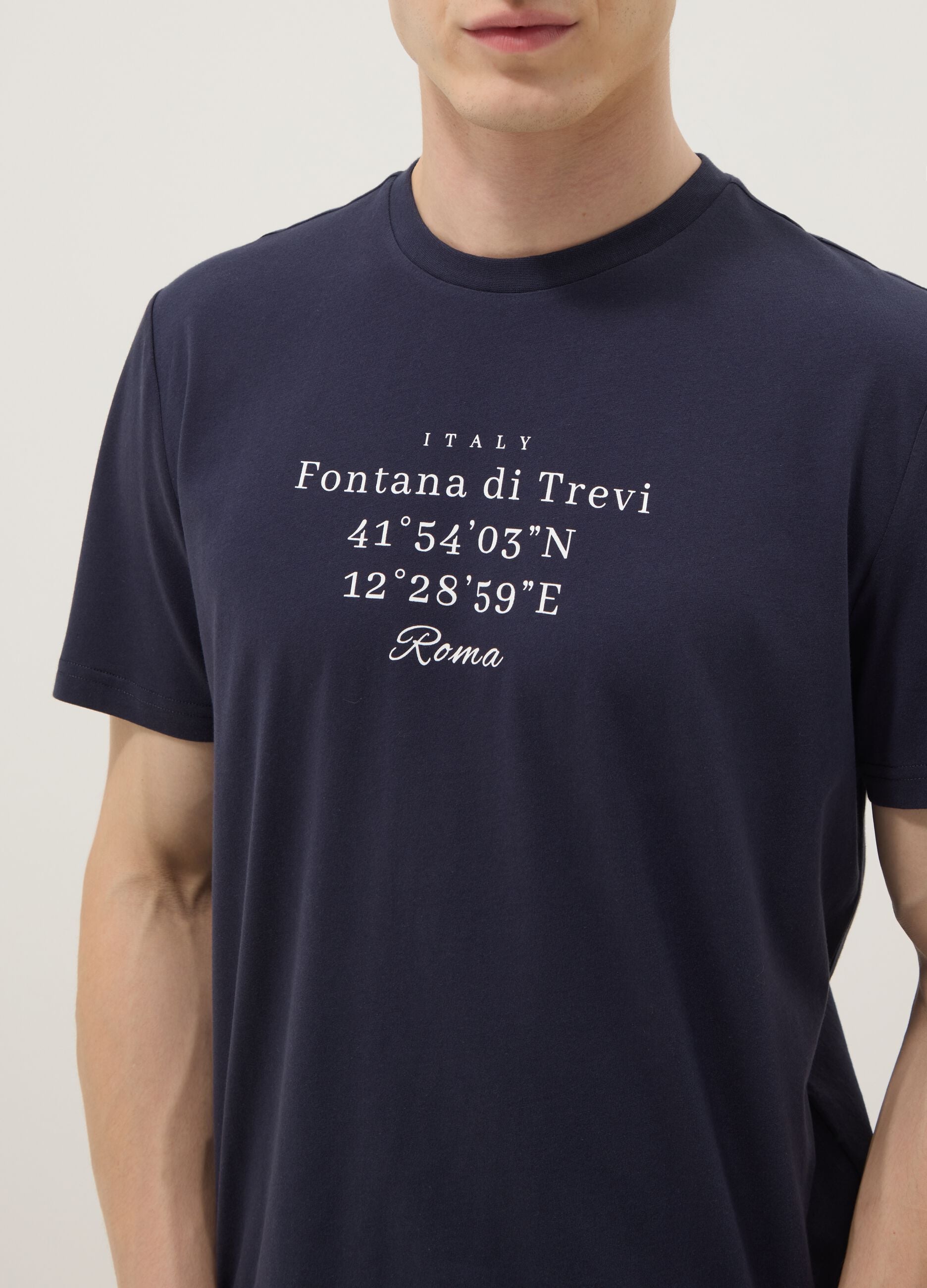 Blue pure cotton regular-fit T-shirt with front print