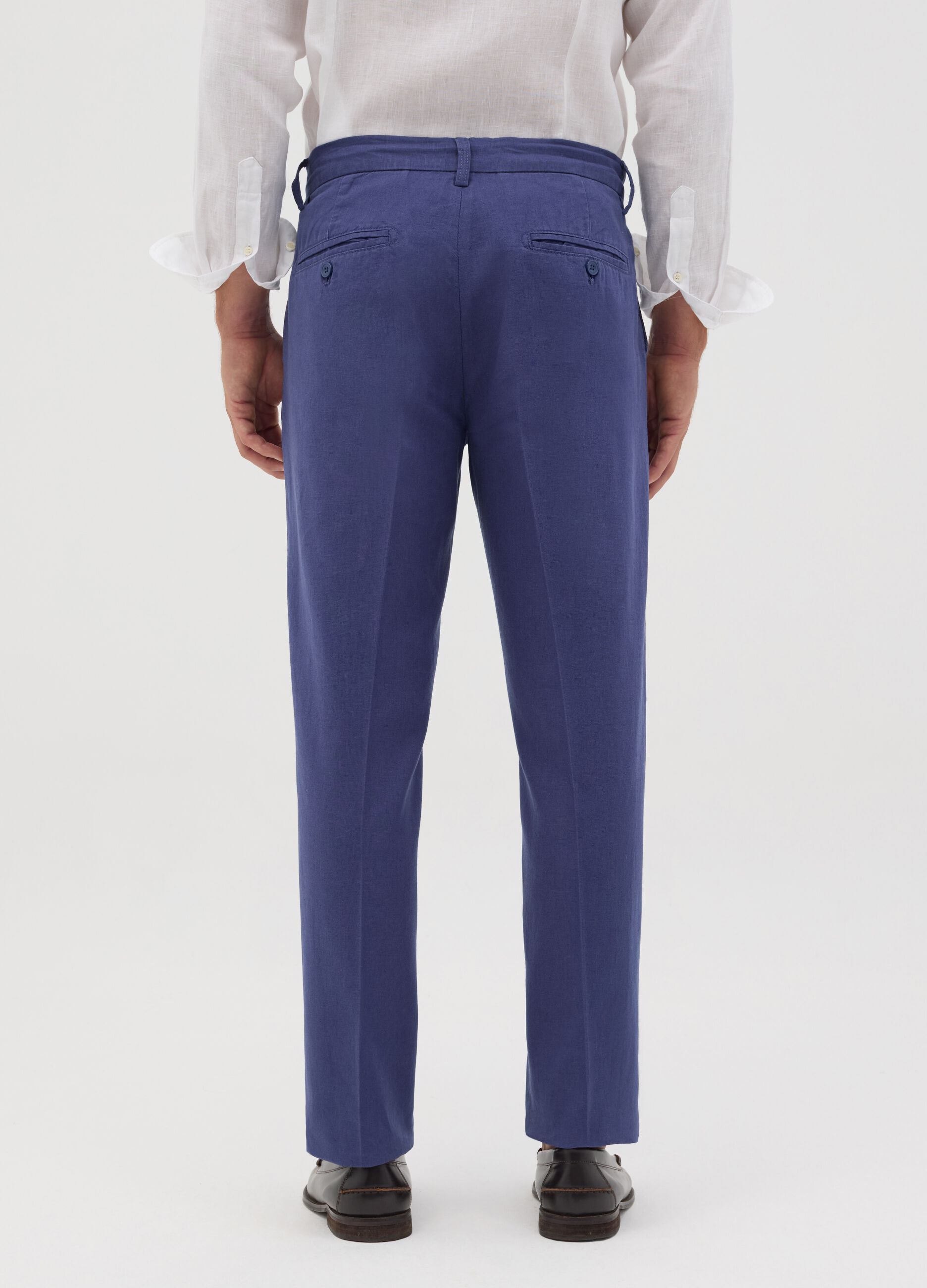 Blue slim-fit chino trousers with drawstring