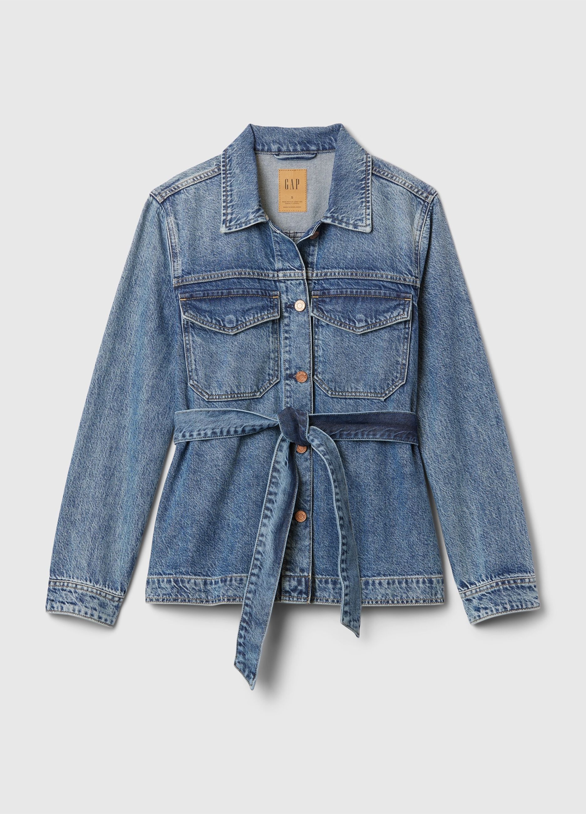 Short denim jacket with belt