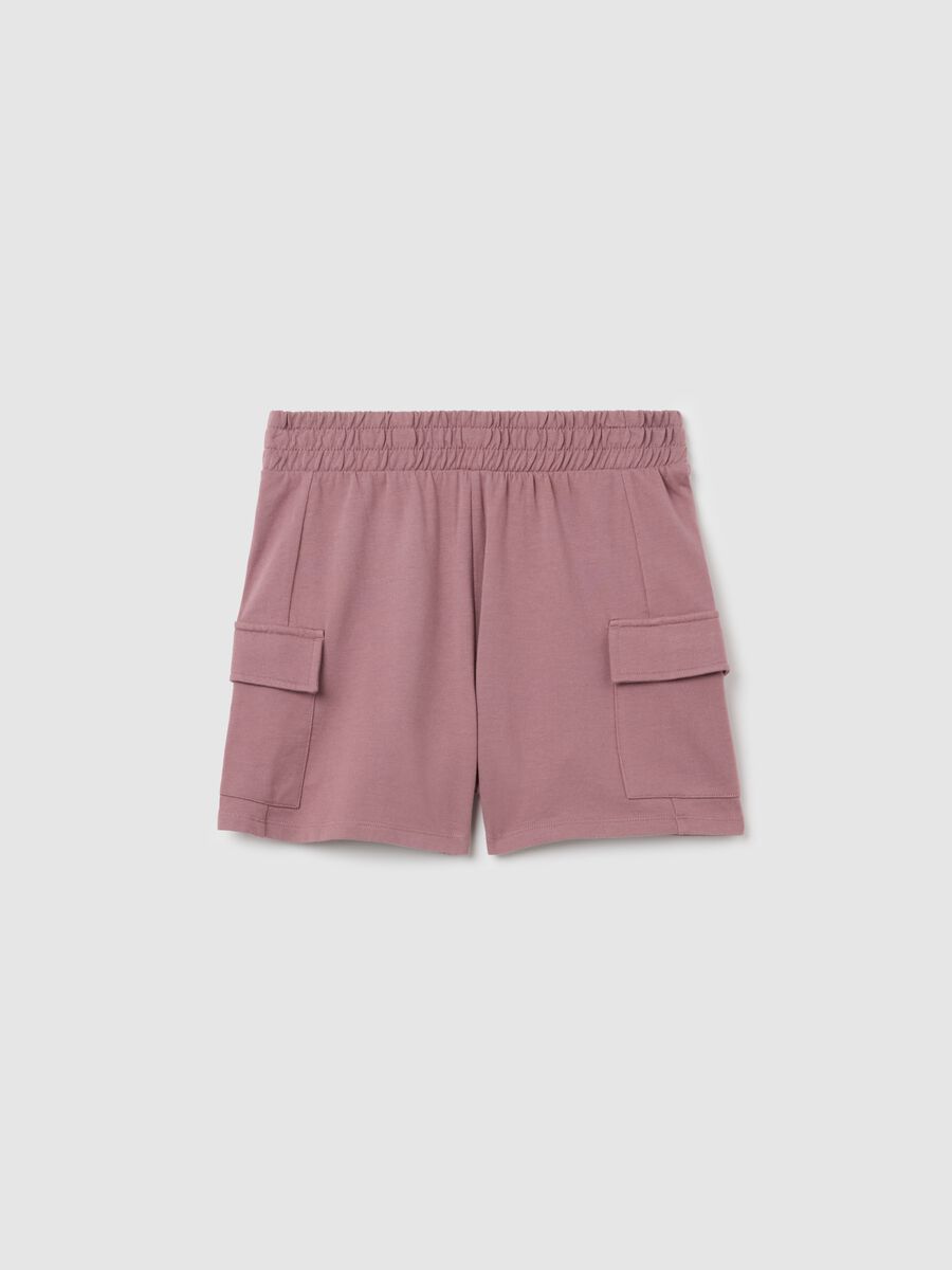 Pink cargo shorts in fleece with elasticated waist_3