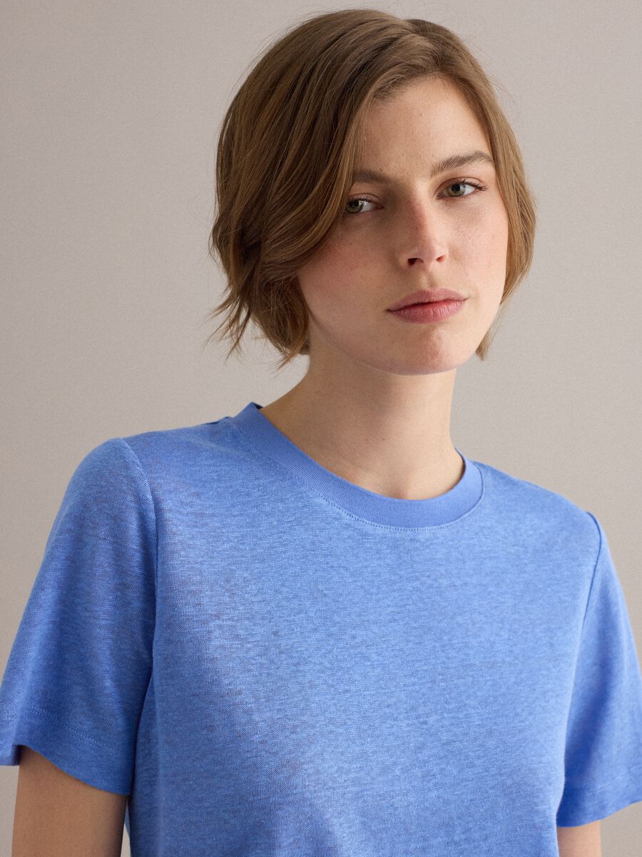 Light blue pure linen regular-fit short-sleeve T-shirt_2