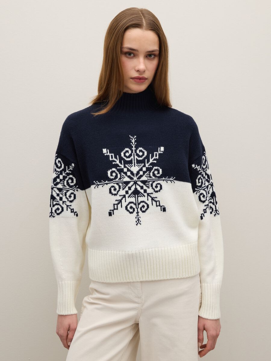 Multicolour turtleneck sweater with oversized fit and jacquard pattern_1