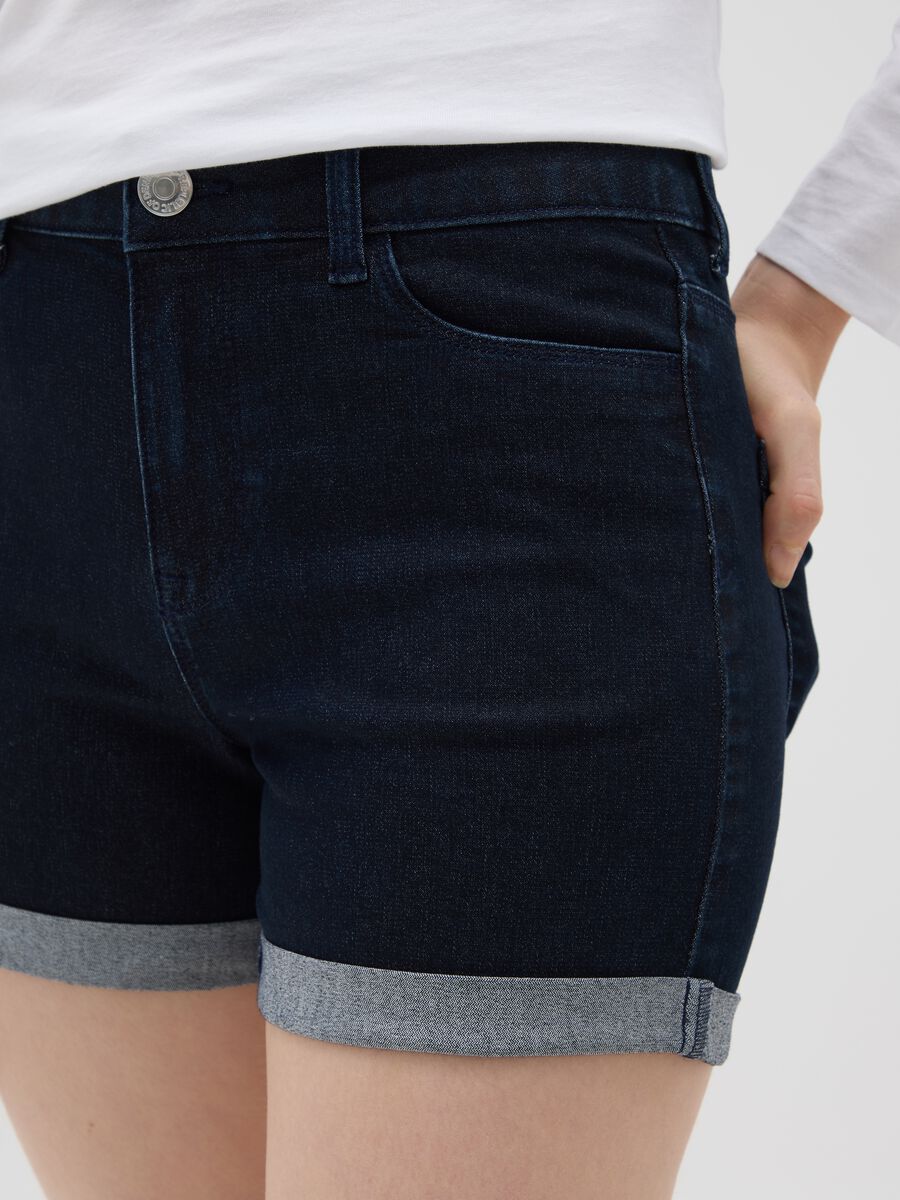 Women's blue cotton-blend shorts regular fit_3