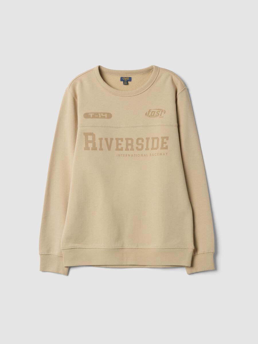 Beige organic cotton crew-neck sweatshirt_0