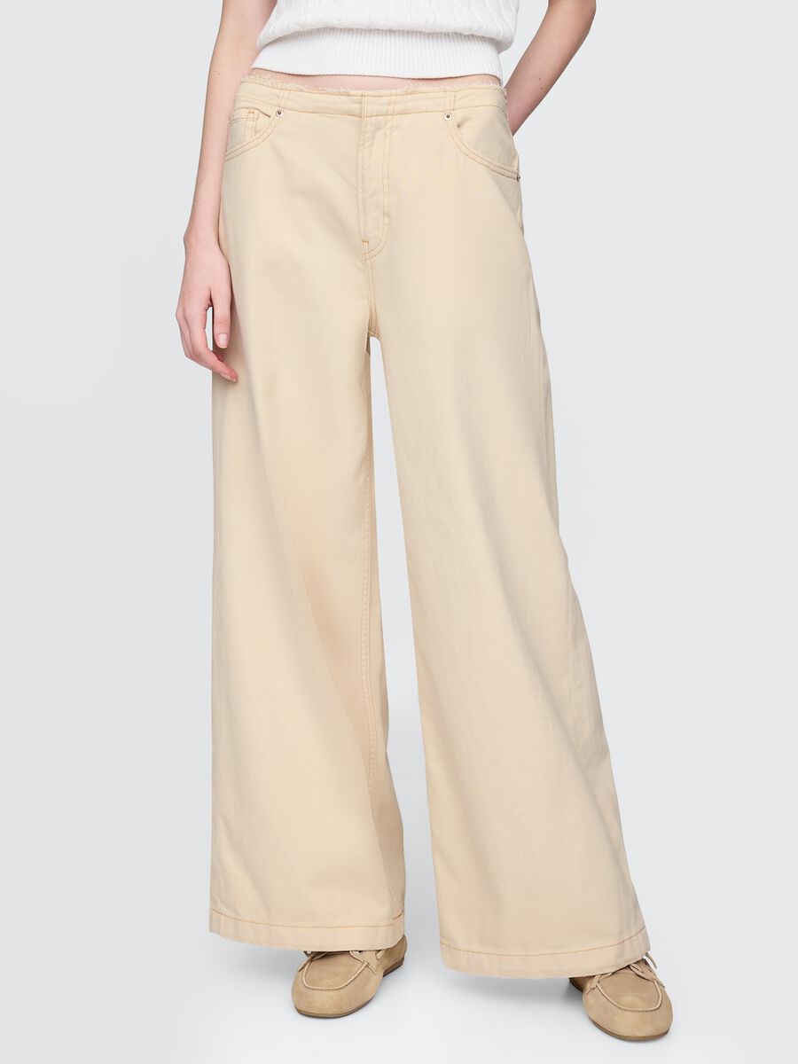 Beige Flared Trousers in Cotton and Lyocell_1