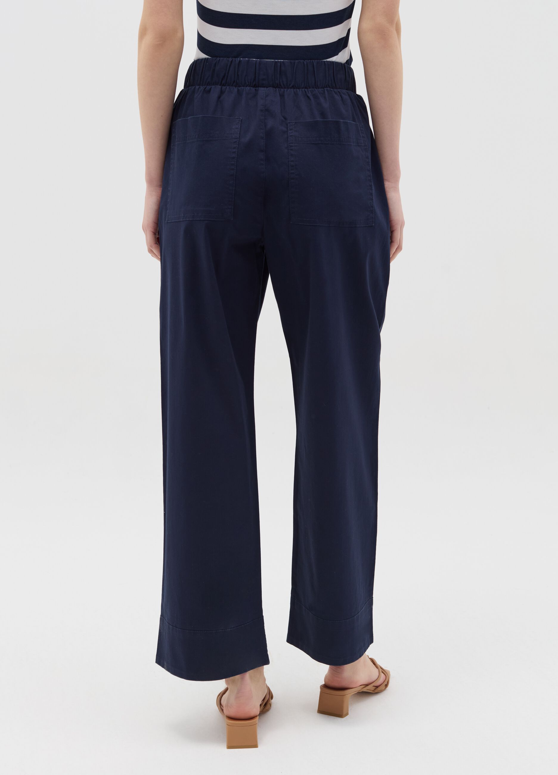 Pantalone a gamba larga in cotone stretch blu navy