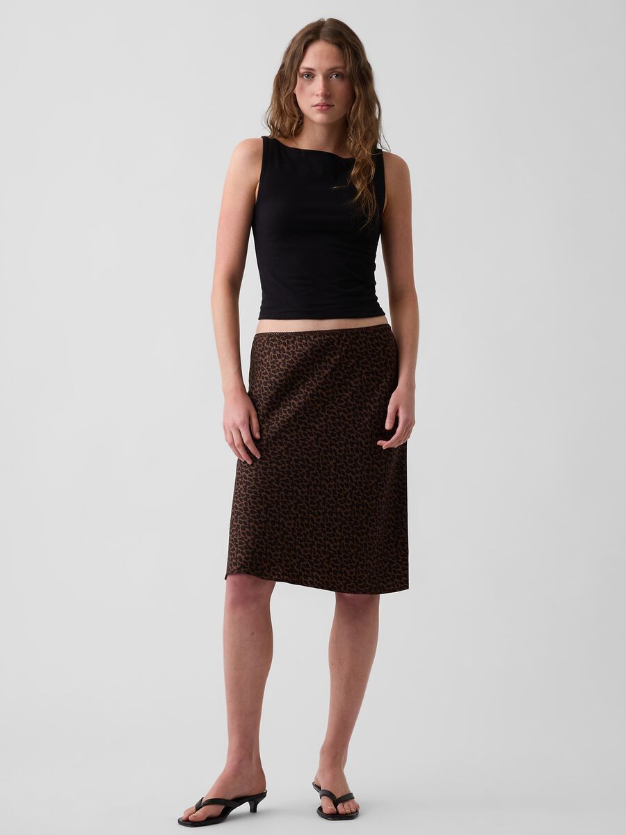 Brown midi skirt in pure viscose with animal print_0