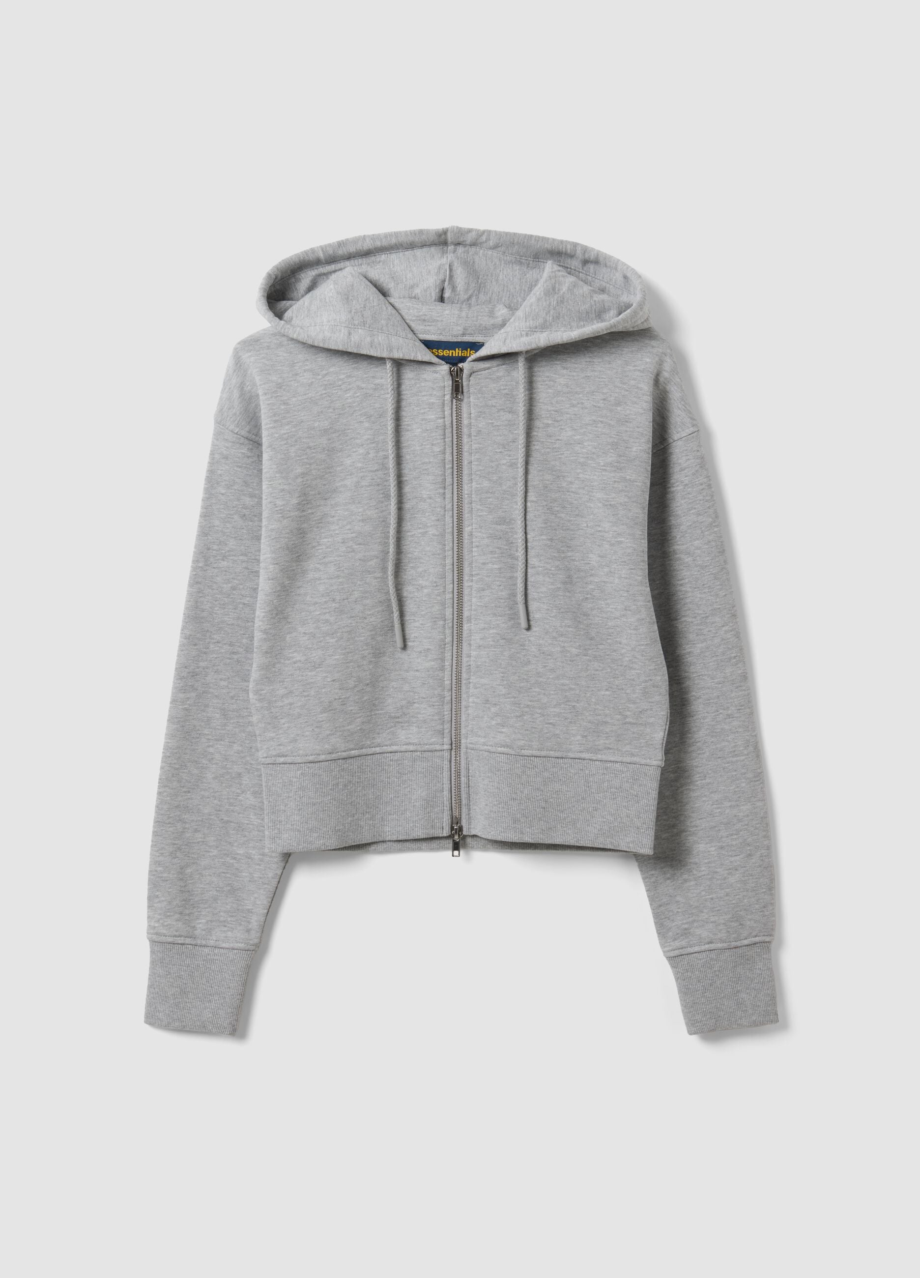 Grey full-zip cotton-blend hoodie, fitted