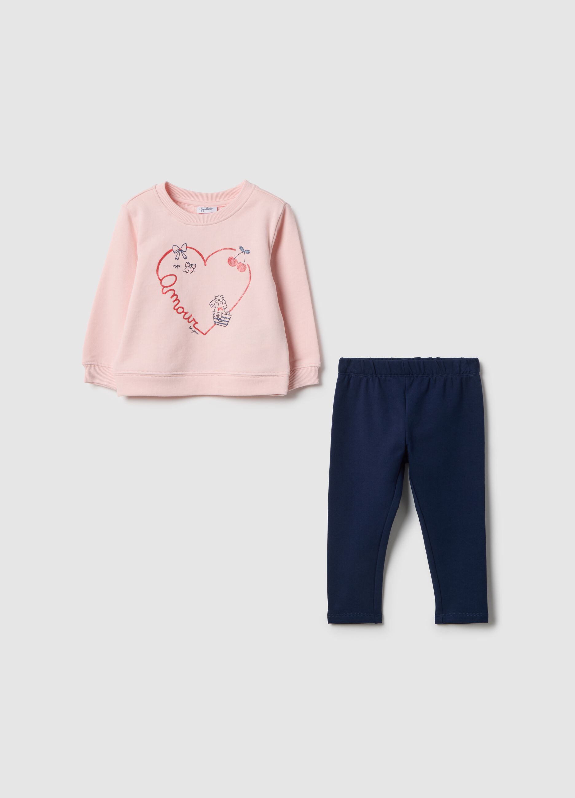 Multicolour pure cotton sweatshirt and trousers set for girls regular fit