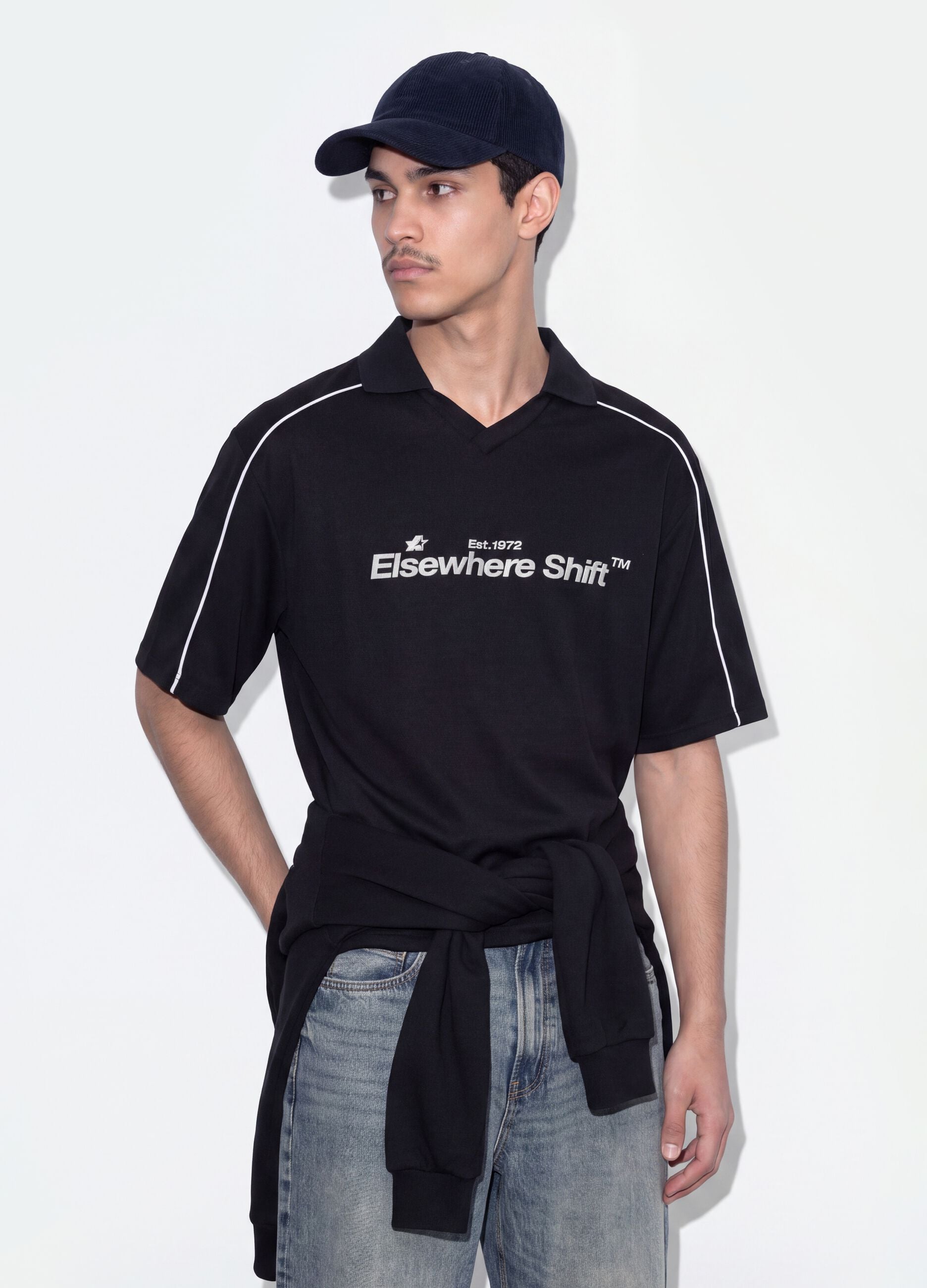 Black pure cotton oversized short-sleeve polo