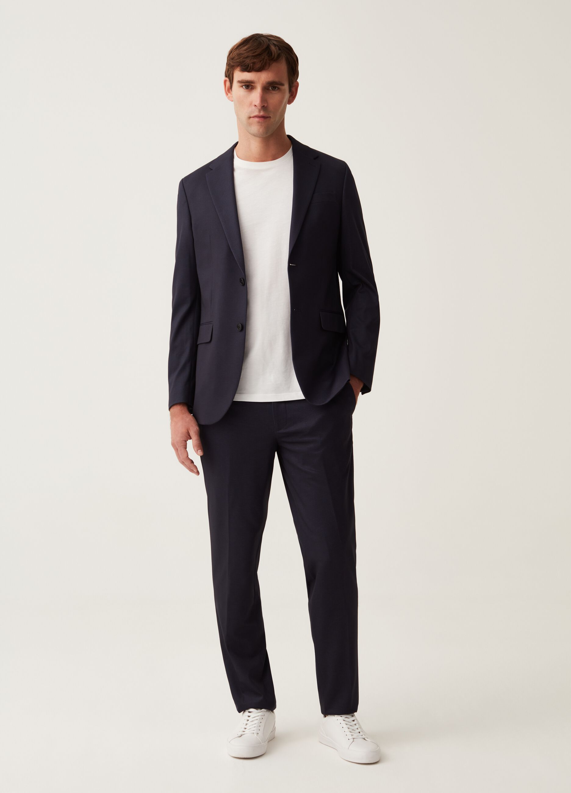 Blazer easy fit in maglia fantasia micro quadri_1
