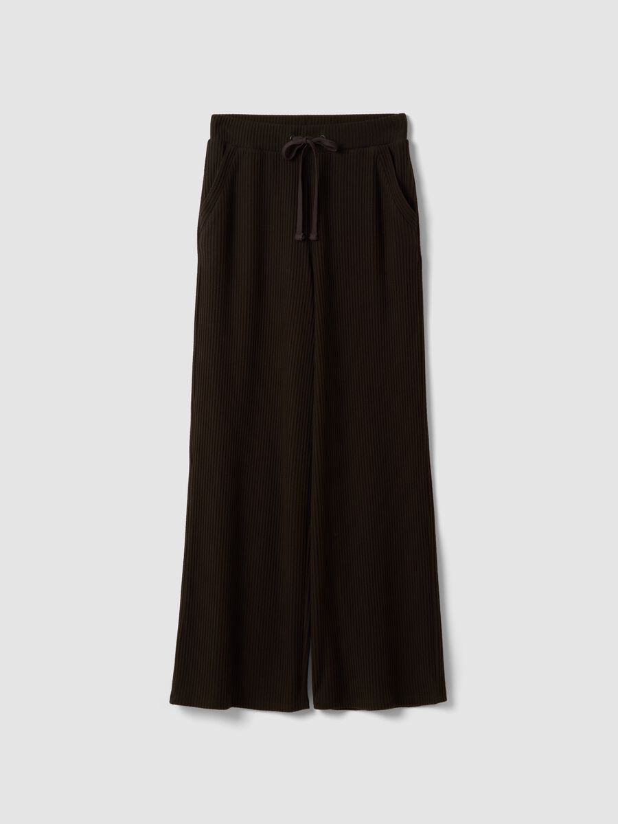 Pantaloni marroni in viscosa elasticizzata a coste straight fit_0