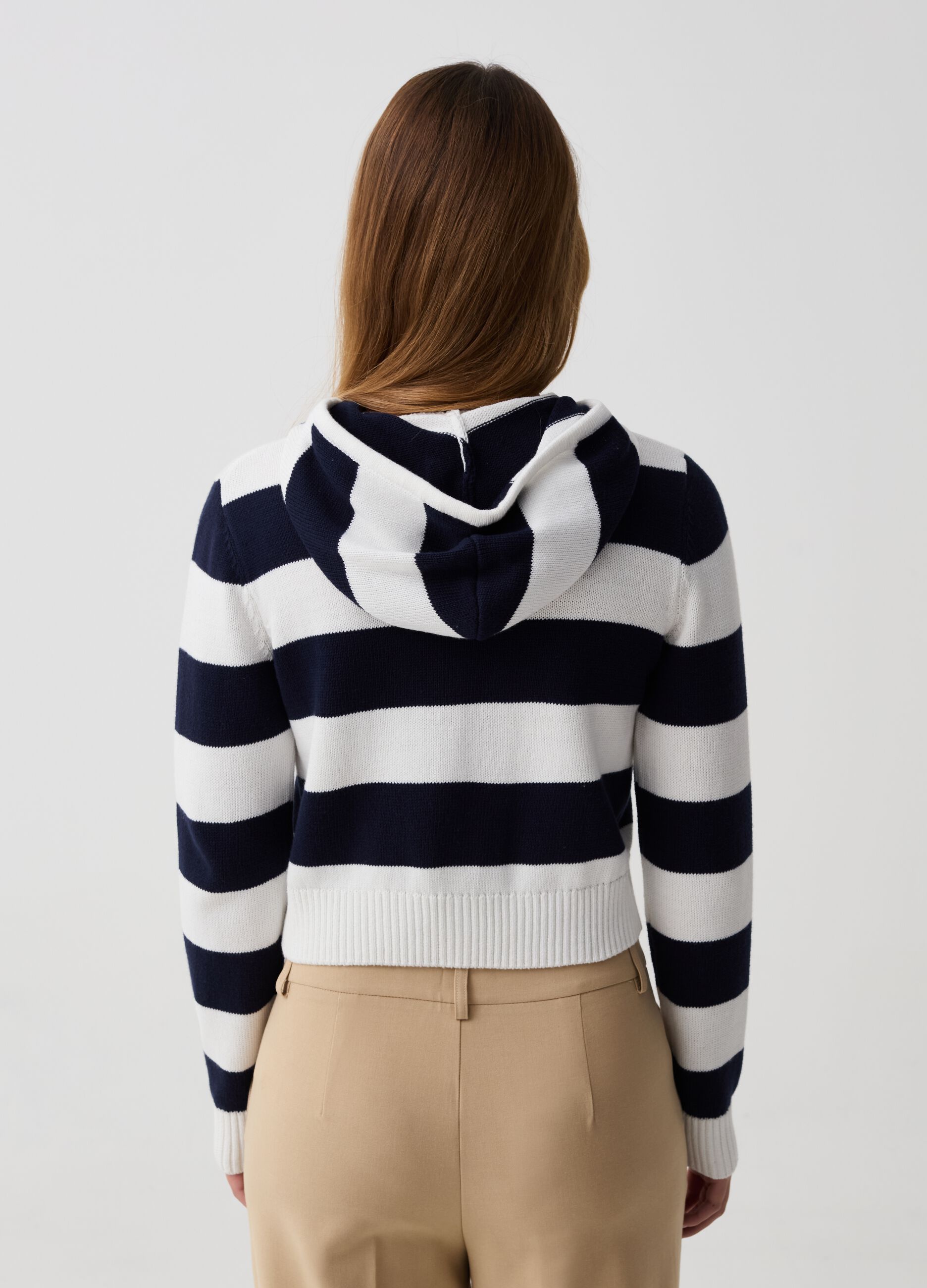 Striped full-zip cardigan with hood