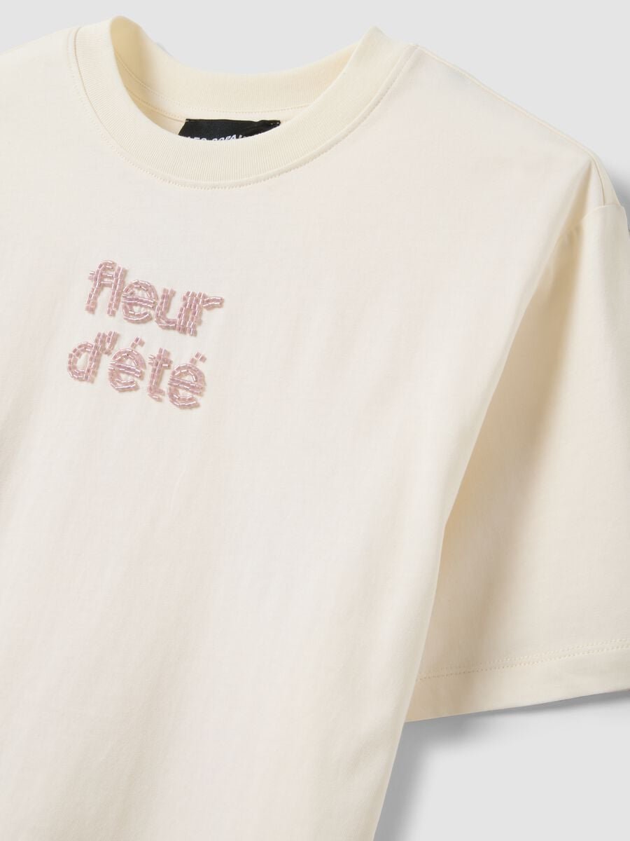 Beige pure cotton short-sleeve T-shirt_5