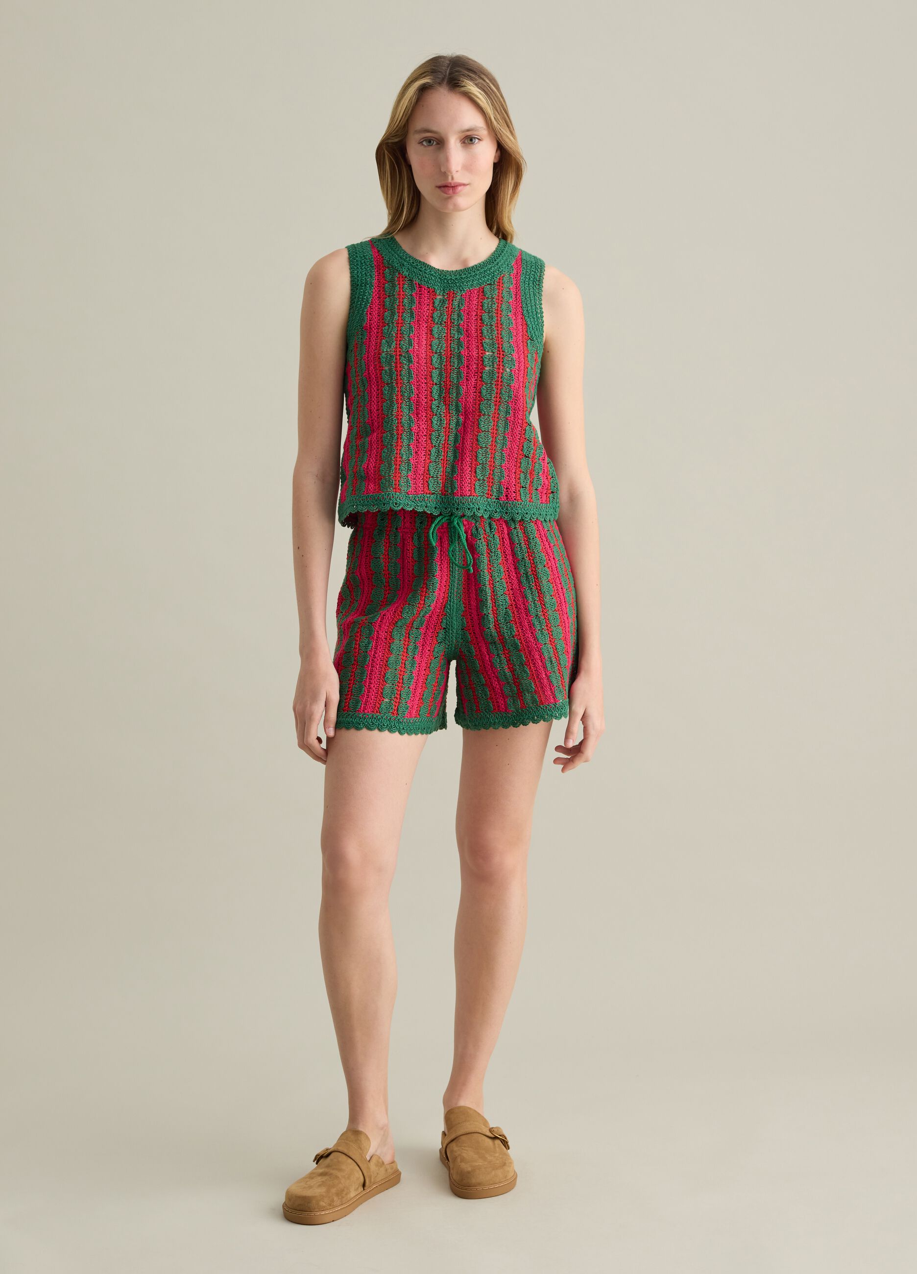 Striped Crochet Shorts Piombo