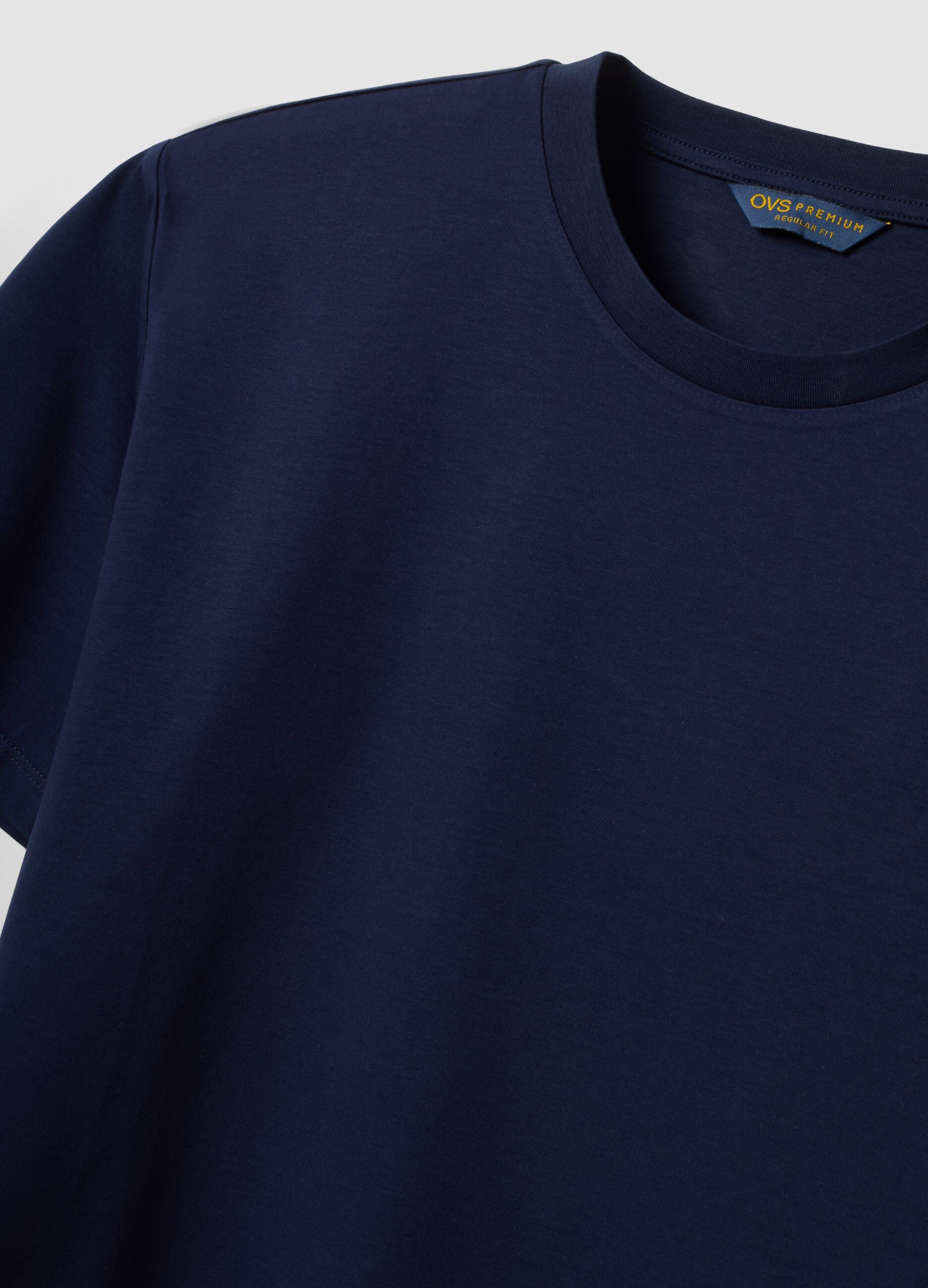 Blue mercerised pure cotton crew-neck T-shirt, regular fit