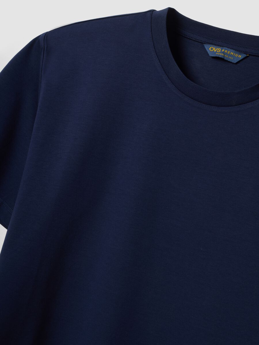 Blue mercerised pure cotton crew-neck T-shirt, regular fit_1