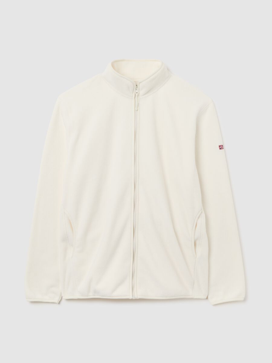 White fleece regular fit zip-up sweatshirt_4
