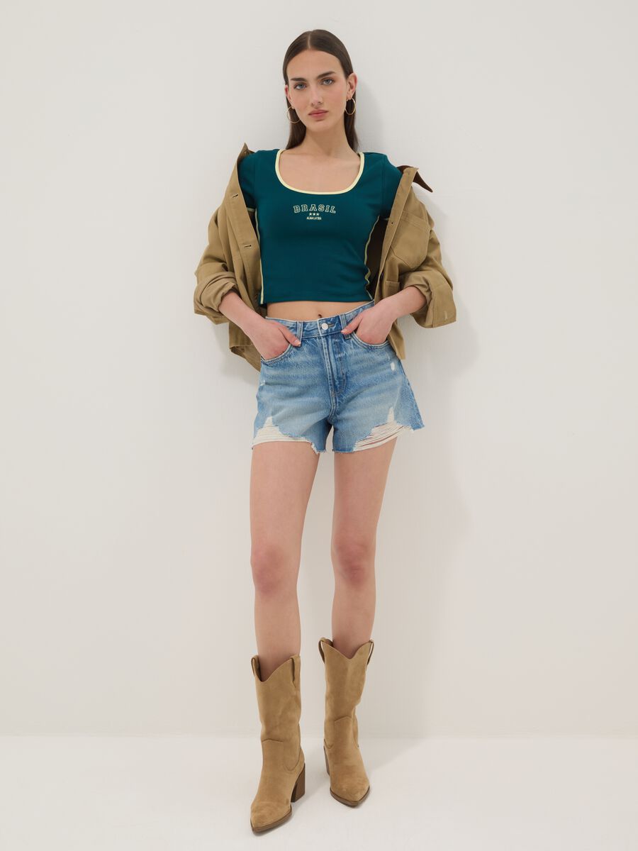 Green stretch cotton short-sleeve T-shirt_2