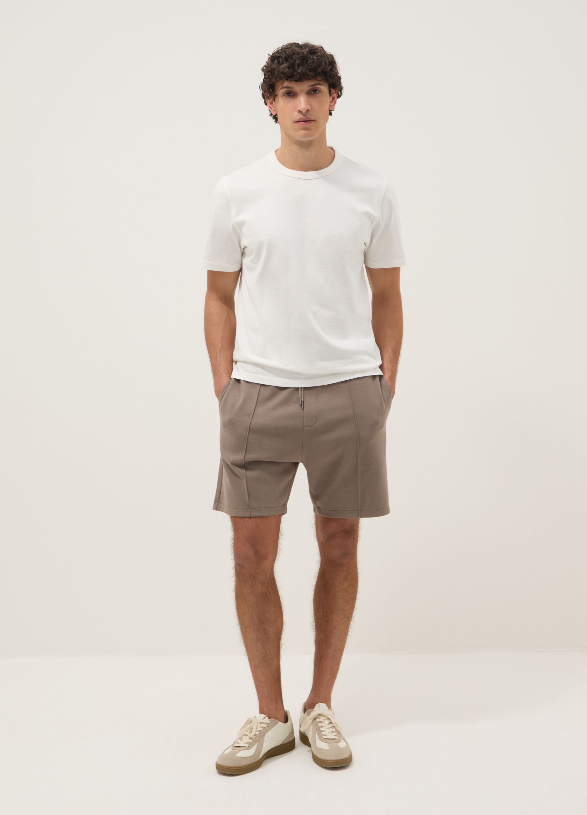 Grey cotton-blend shorts with drawstring, regular fit