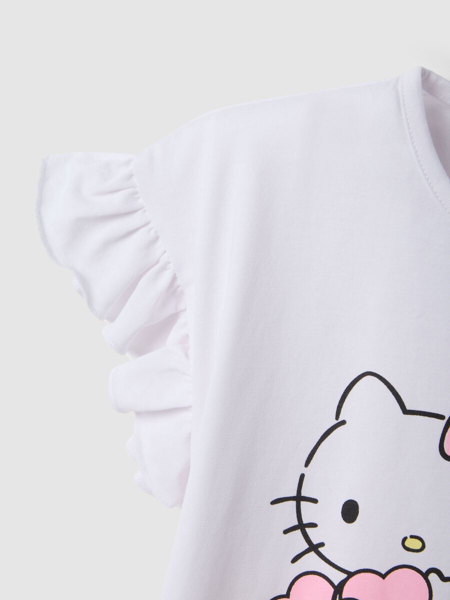 Girls' White Stretch Cotton T-shirt with Hello Kitty_3