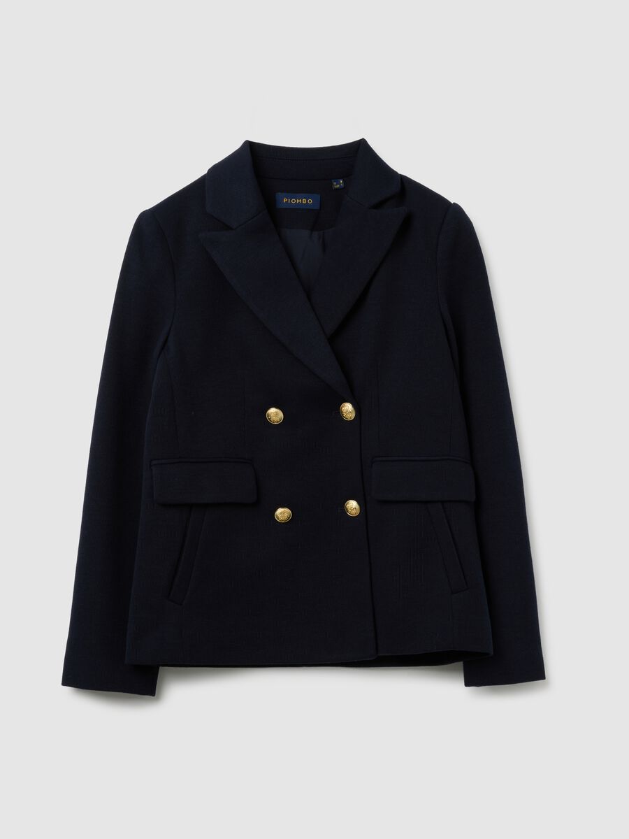 Blue cotton blend regular fit blazer_4