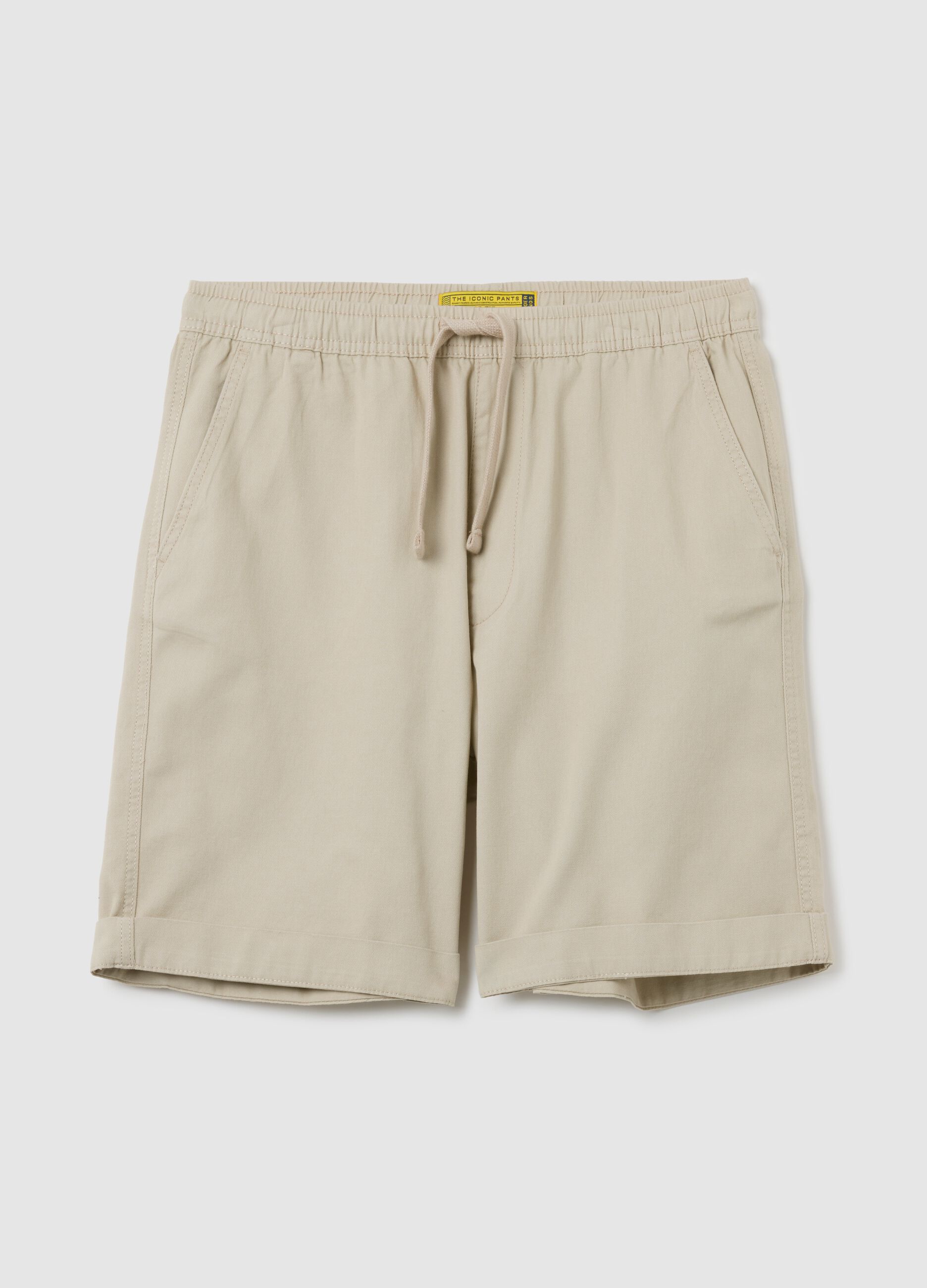 Men's beige pure cotton bermuda shorts, regular fit