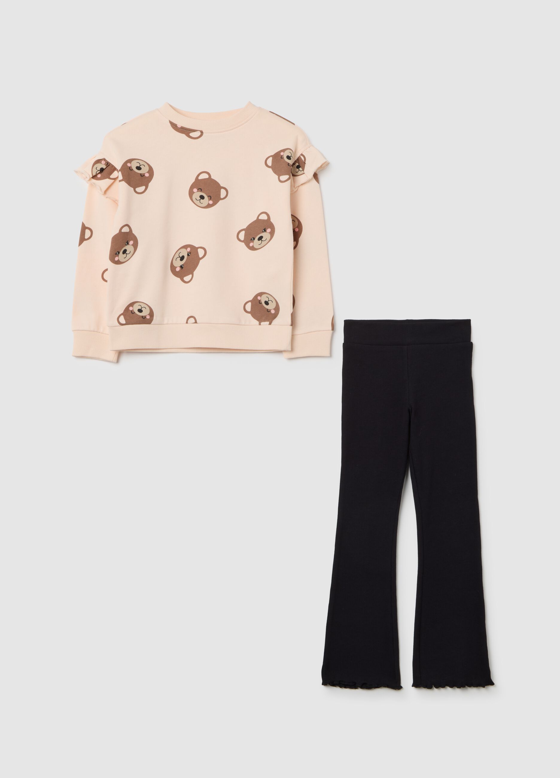 Girl's multicolour sweatshirt and trousers set in pure cotton regular fit