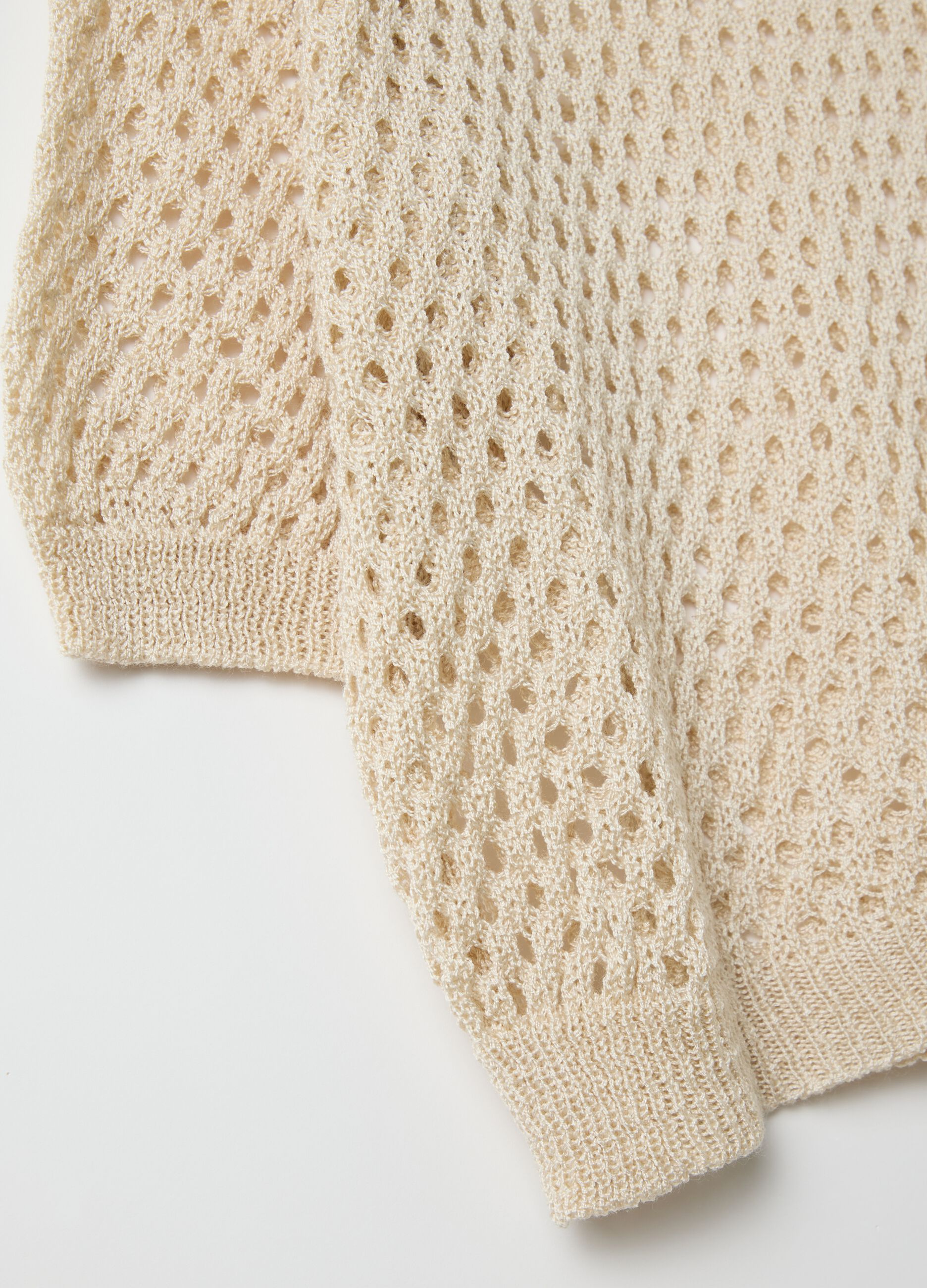 Beige Perforated Hybrid Long Sleeve Top