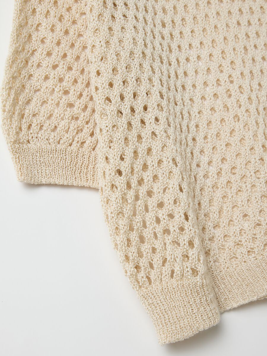 Beige Perforated Hybrid Long Sleeve Top_5