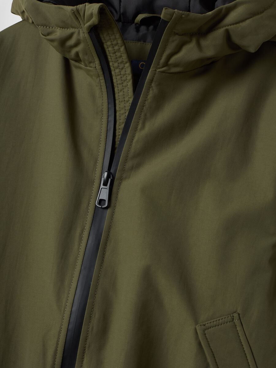 Green waterproof hooded bomber jacket with zip for boys_4