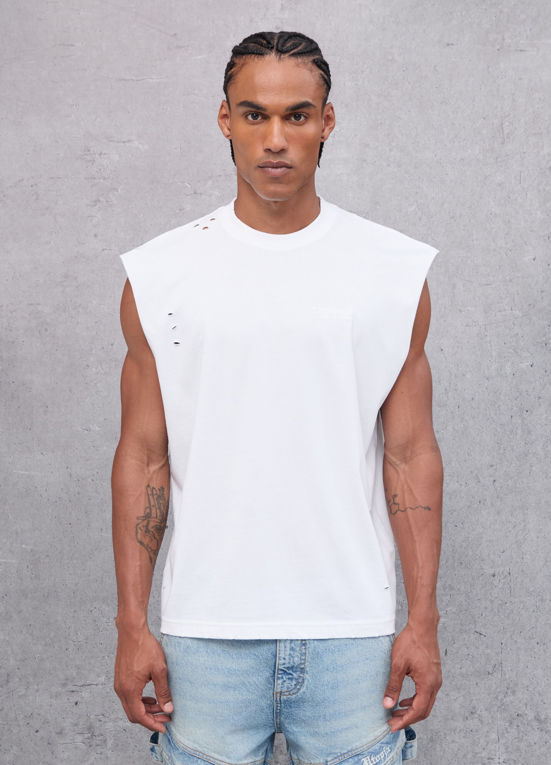 Distressed Tank Top White