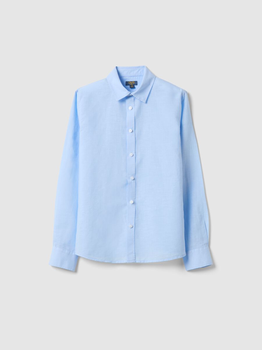 Boy's blue regular fit linen and cotton blend shirt_3