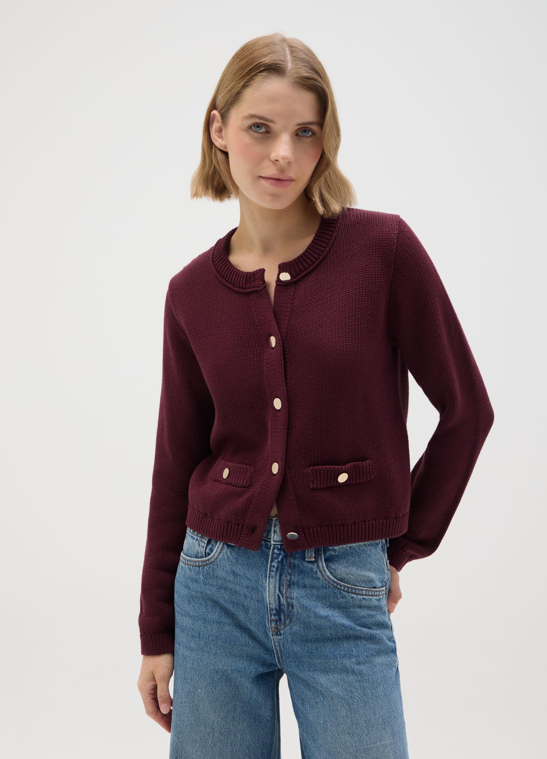 Cardigan in puro cotone viola regular fit