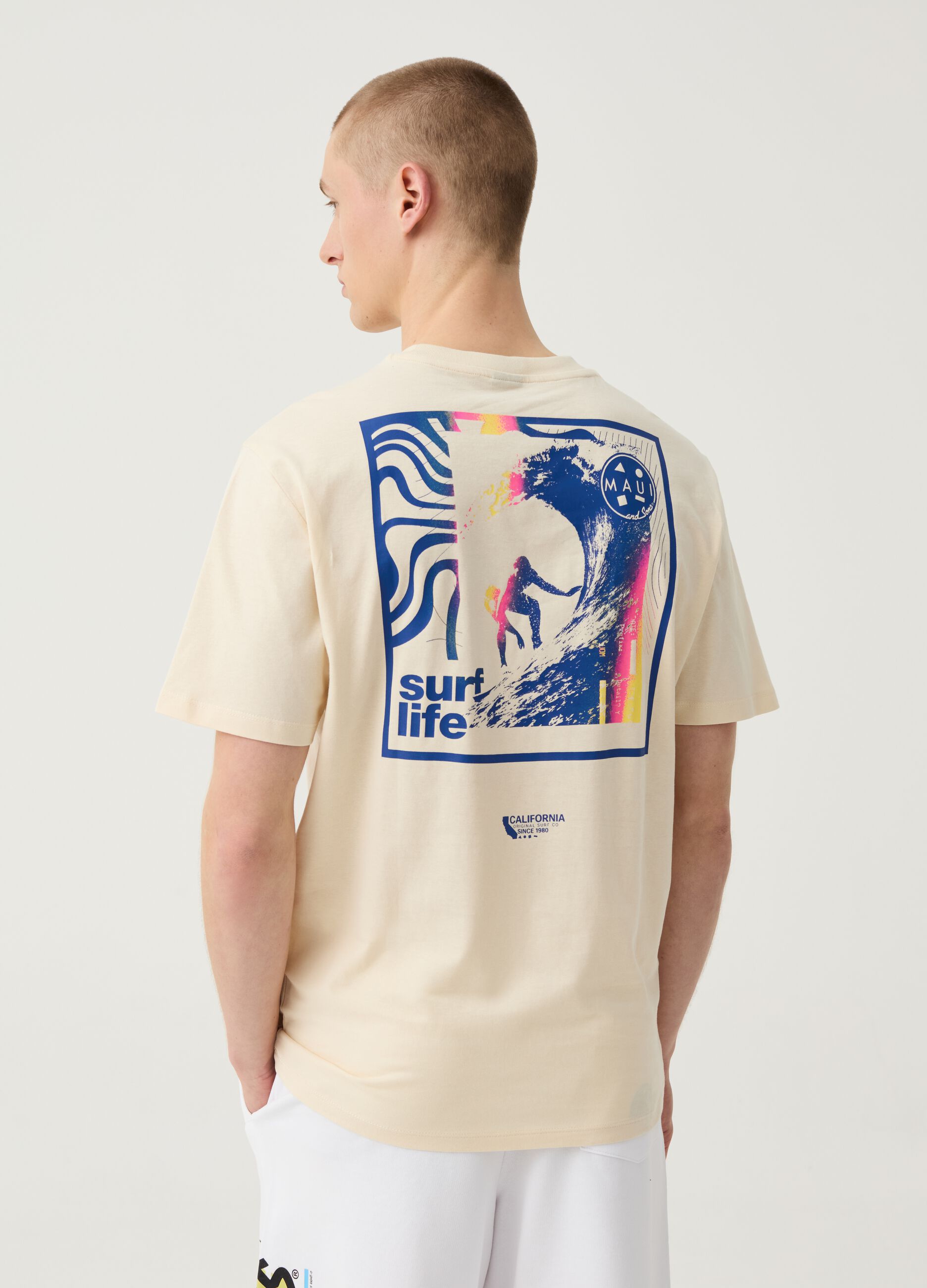 T-shirt in cotone con stampa surf