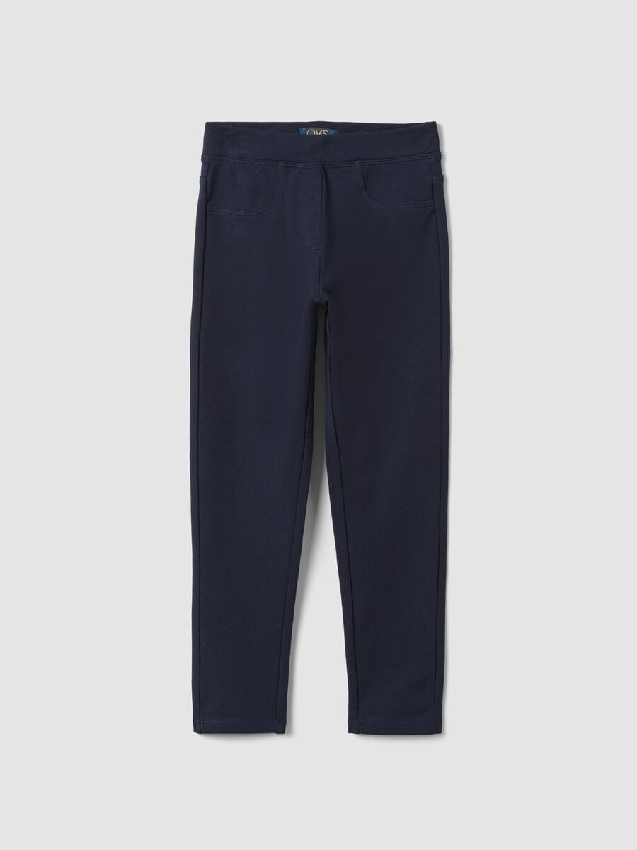 Treggings blu in cotone organico elasticizzato slim fit per bambina_0