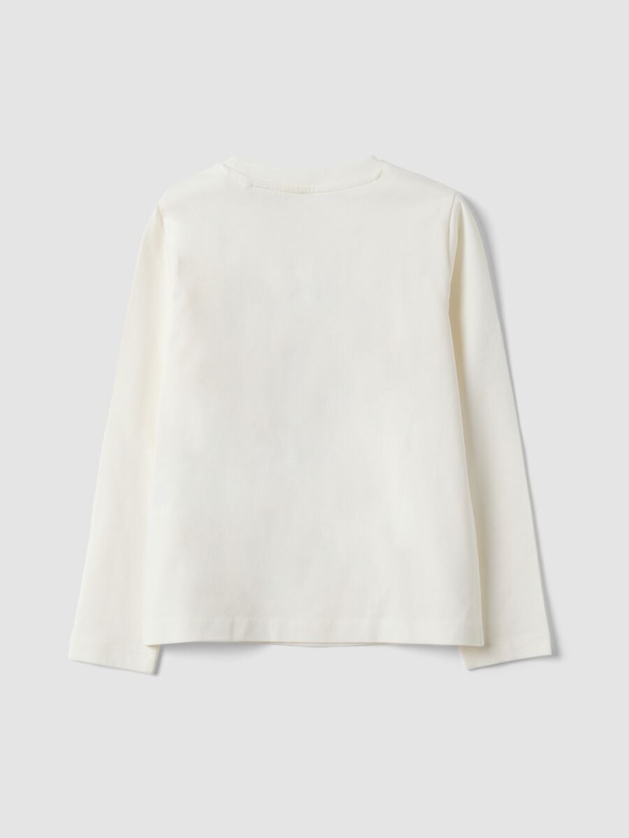 T-shirt bianca in cotone elasticizzato con stampa orsetto per bambina_1