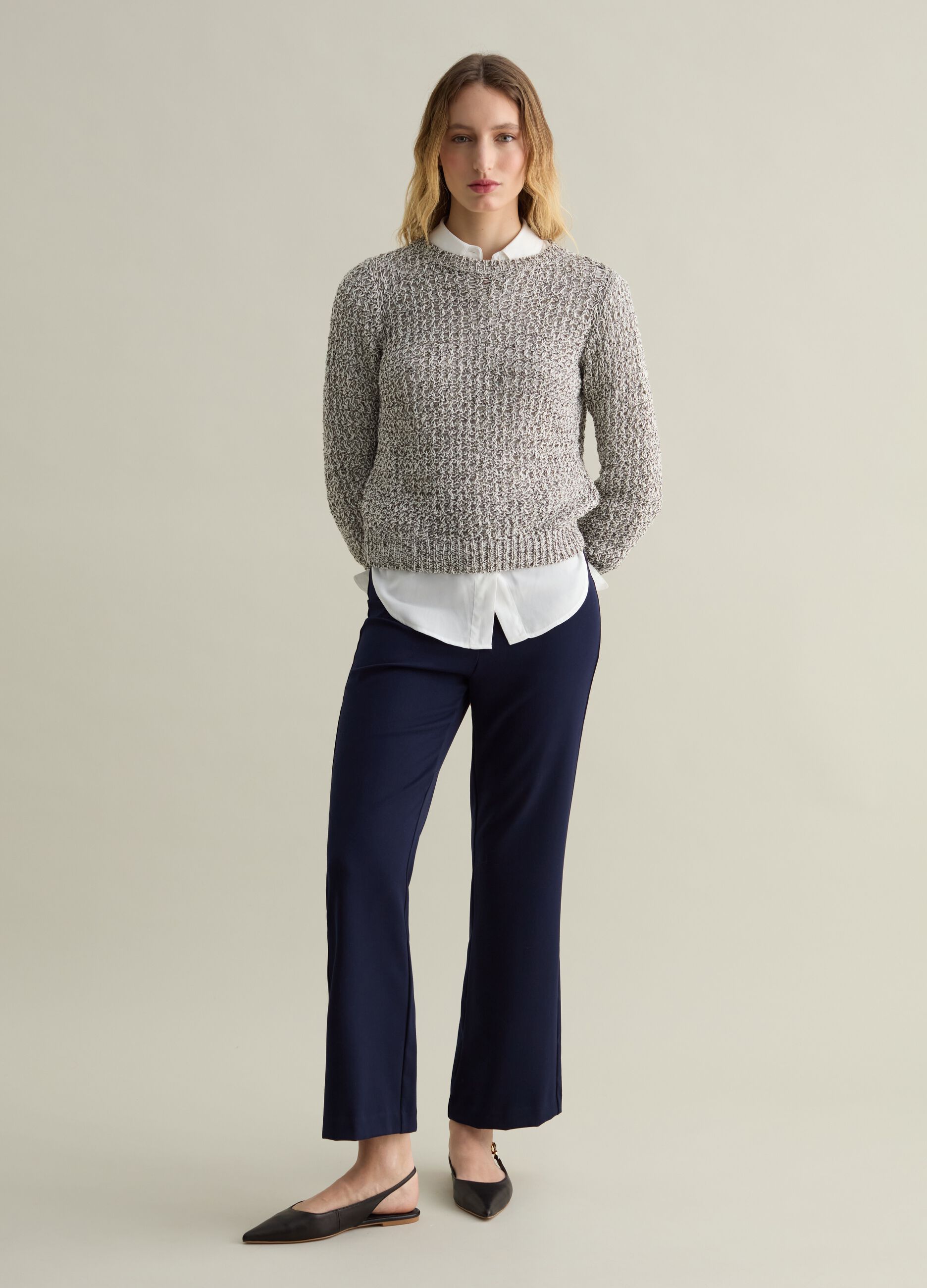 Mélange openwork pullover