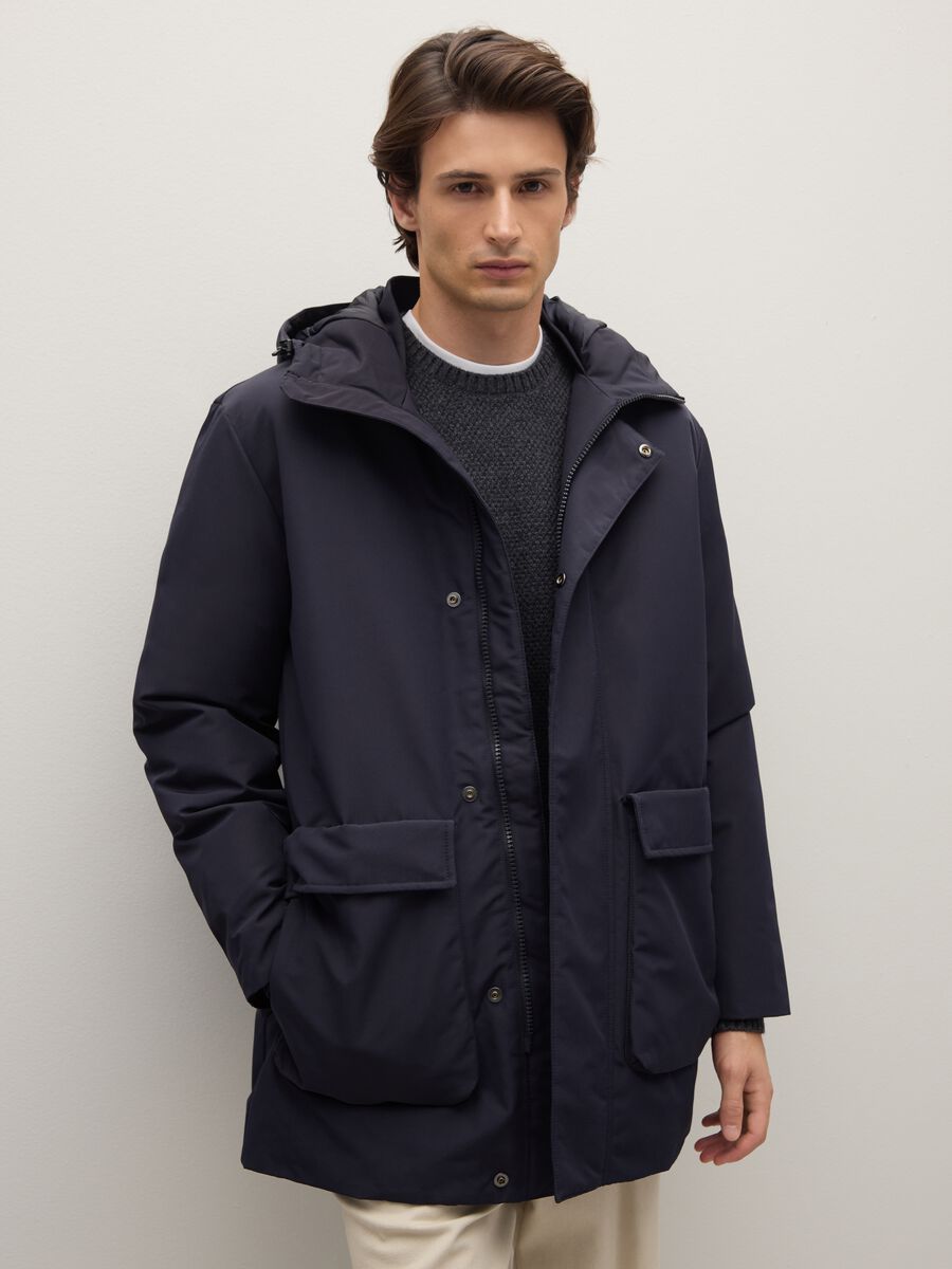 Giacca imbottita blu regular fit con zip e cappuccio_0