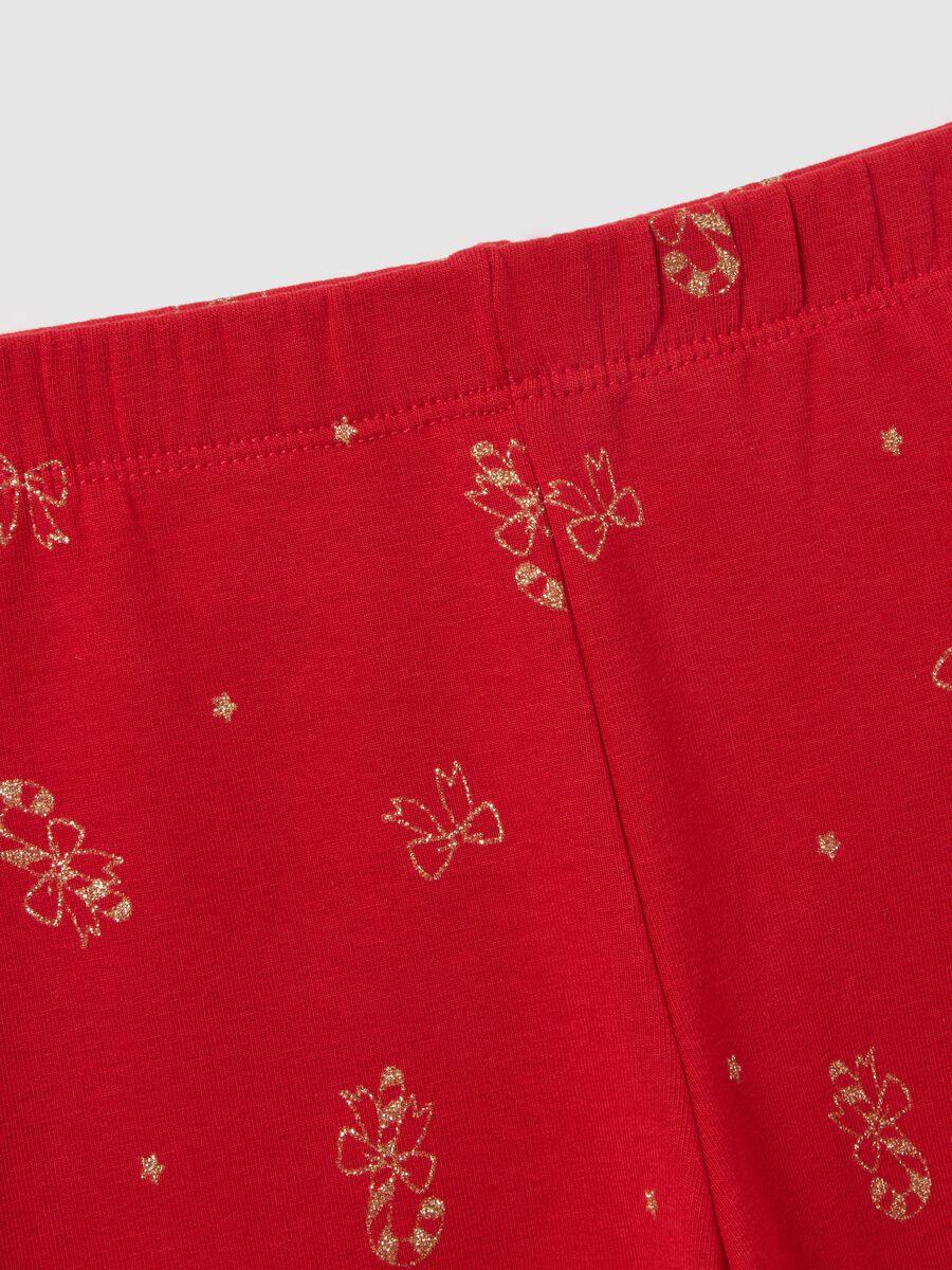 Leggings skinny rossi da bambina in cotone elasticizzato con stampe_2
