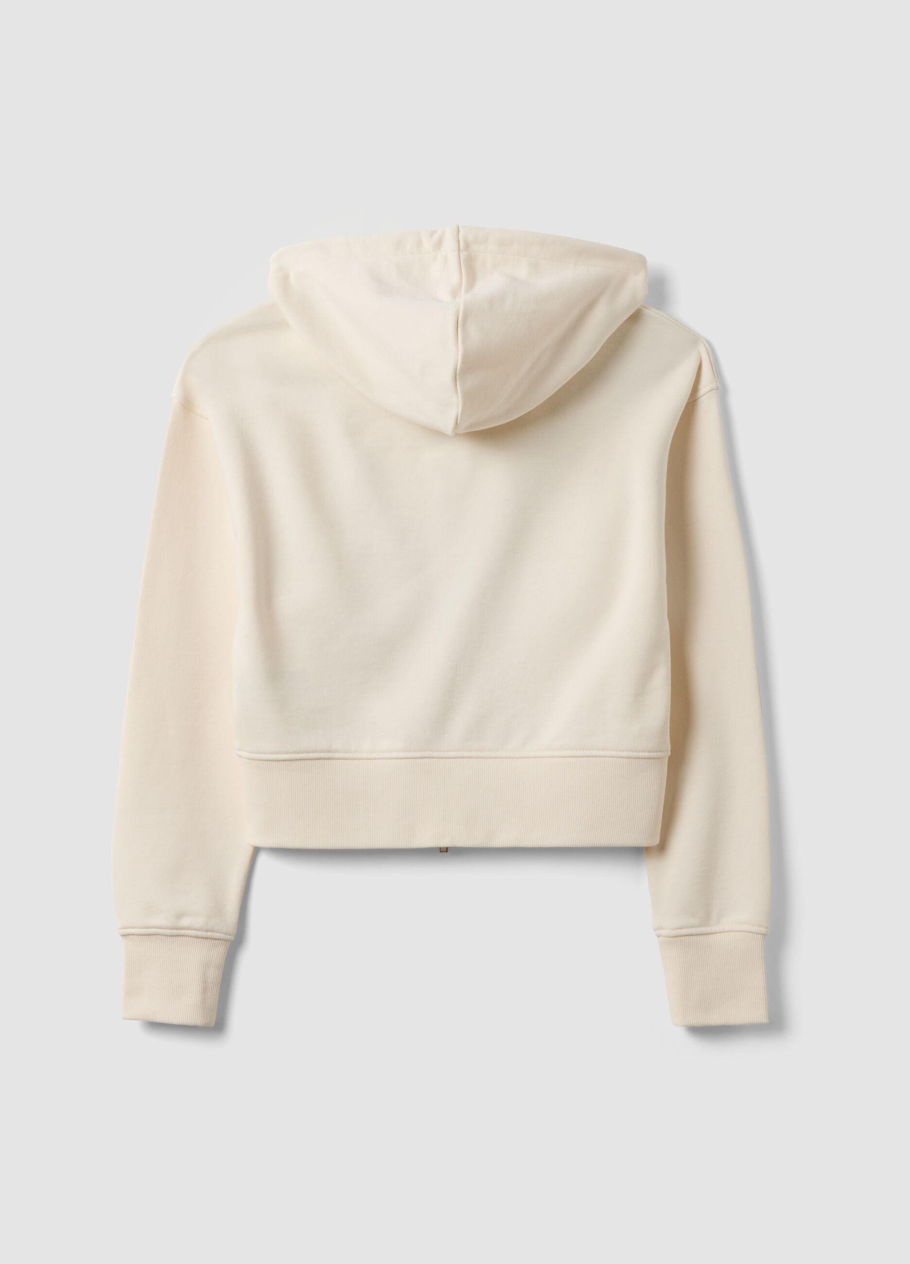 Felpa full zip bianca in misto cotone con cappuccio fitted