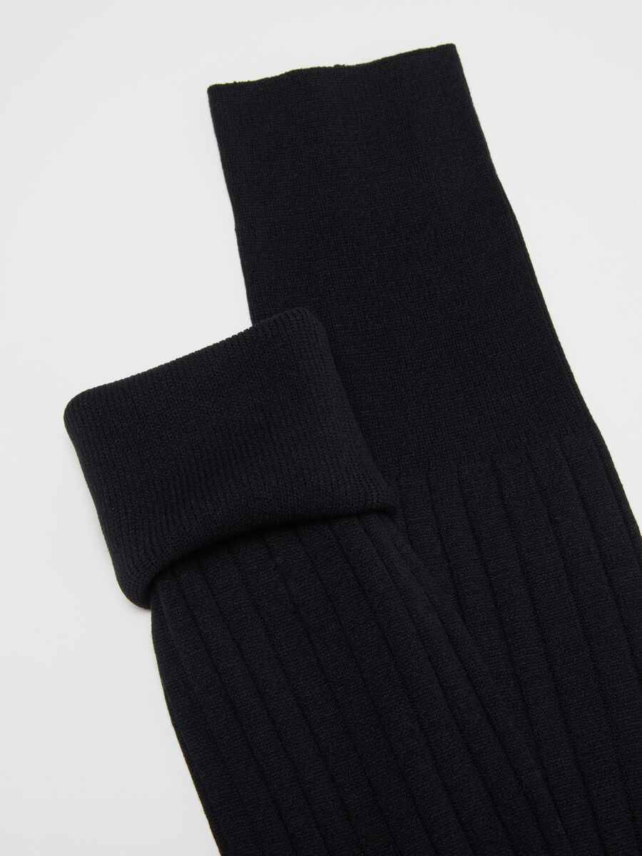Black long socks twin pack in mixed materials_1
