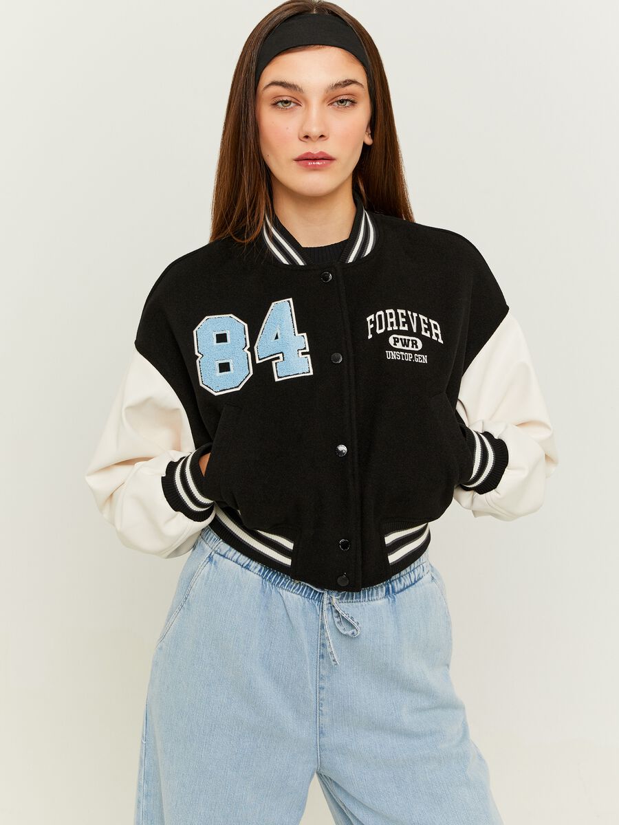 Varsity bomber jacket with glossy-effect sleeves_2