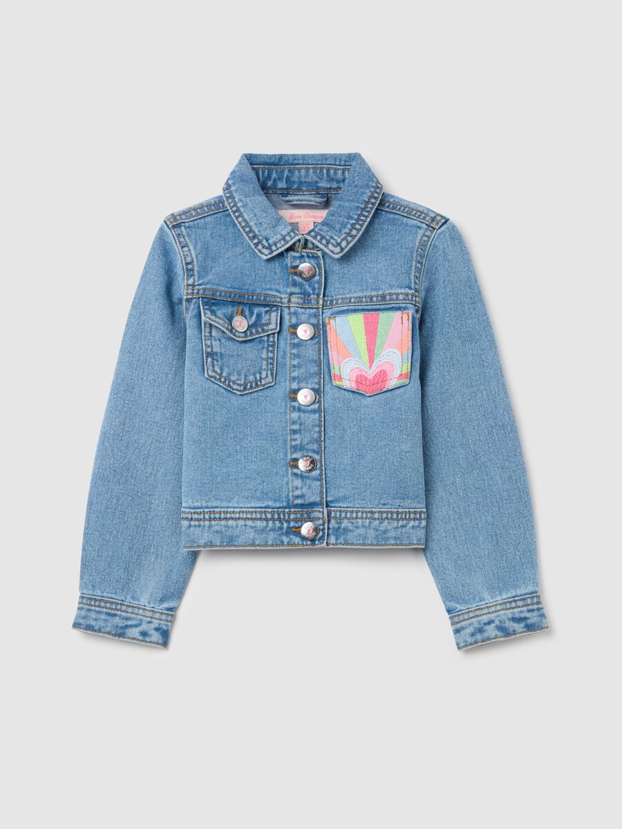 Denim jacket with heart and rainbow embroidery_0